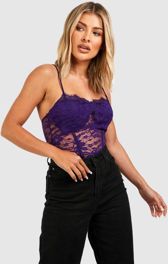 boohoo Kanten Corset Top Met Bandjes, Purple