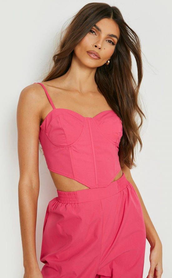 boohoo Korset Met Cup Detail En Rug Veters, Hot Pink
