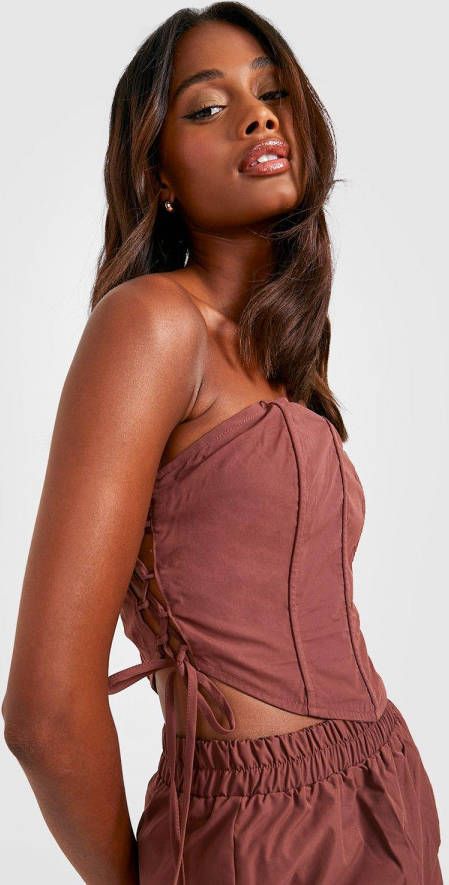 boohoo Korset Met Veters En Naaddetail, Chocolate
