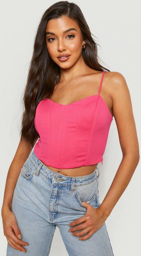 boohoo Korset Top Met Bandjes, Hot Pink