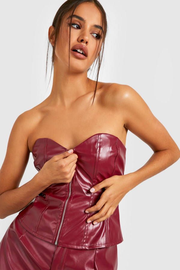boohoo Nepleren Biker Corset Top, Plum