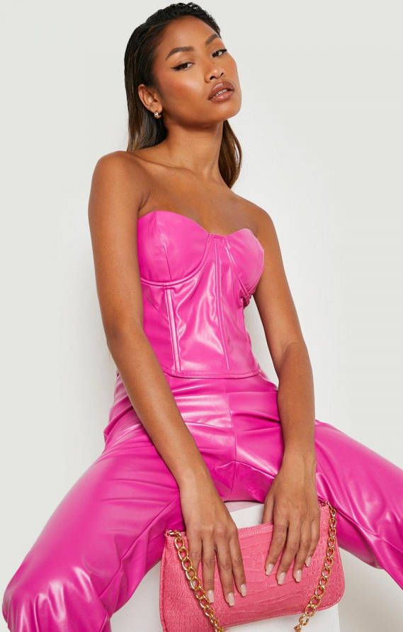boohoo Nepleren Korset Met Harvormige Hals, Bright Pink