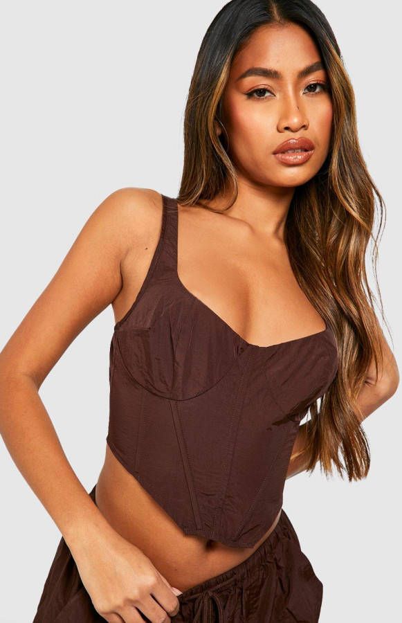 boohoo Nylon Corset Crop Top, Chocolate