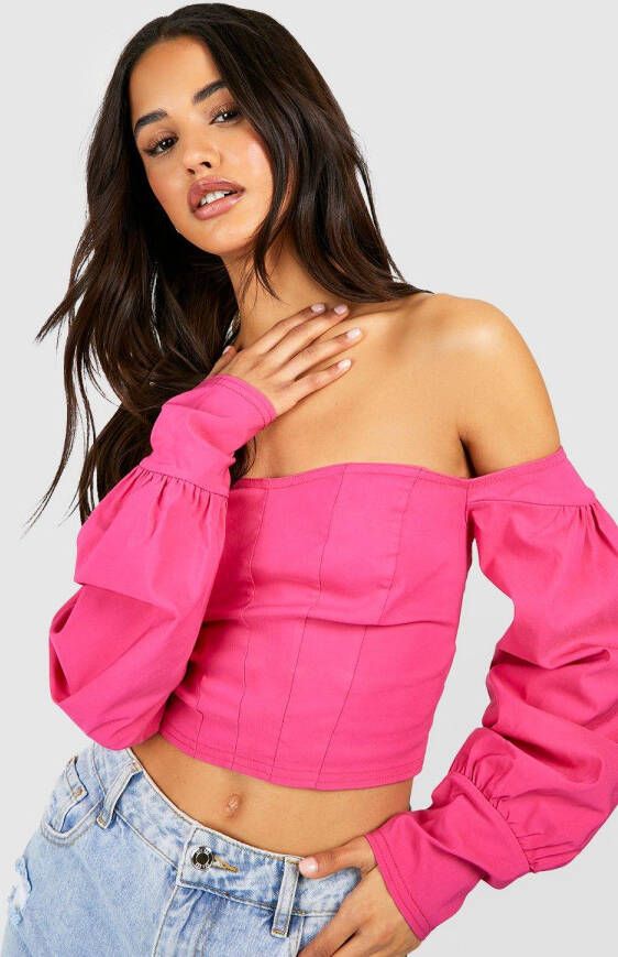 boohoo Off Shoulder Bengaline Corset Top, Pink