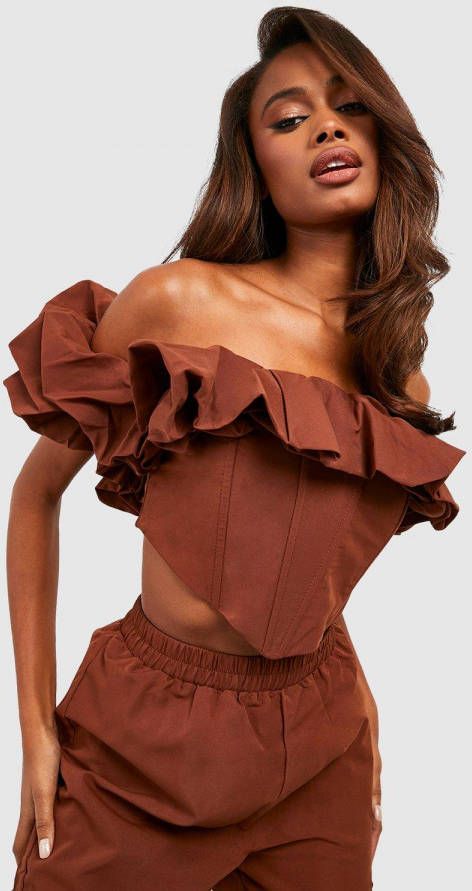boohoo Off Shoulder Korset, Chocolate