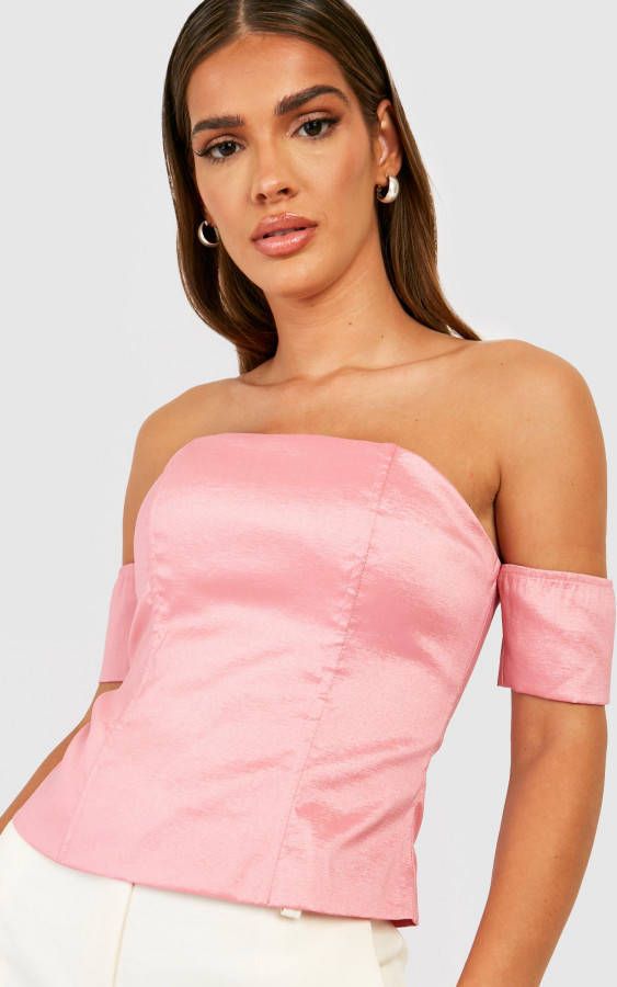 boohoo Off Shoulder Taffeta Corset Top, Hot Pink
