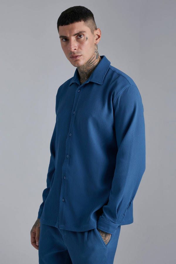 boohoo Oversized Geplooid Slim Fit Overhemd Met Lange Mouwen, Teal