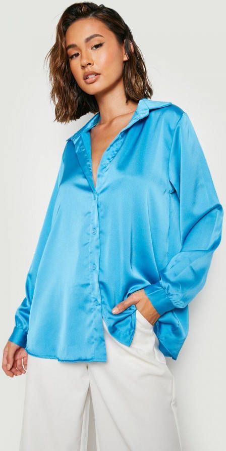 boohoo Oversized Satijnen Blouse, Aqua