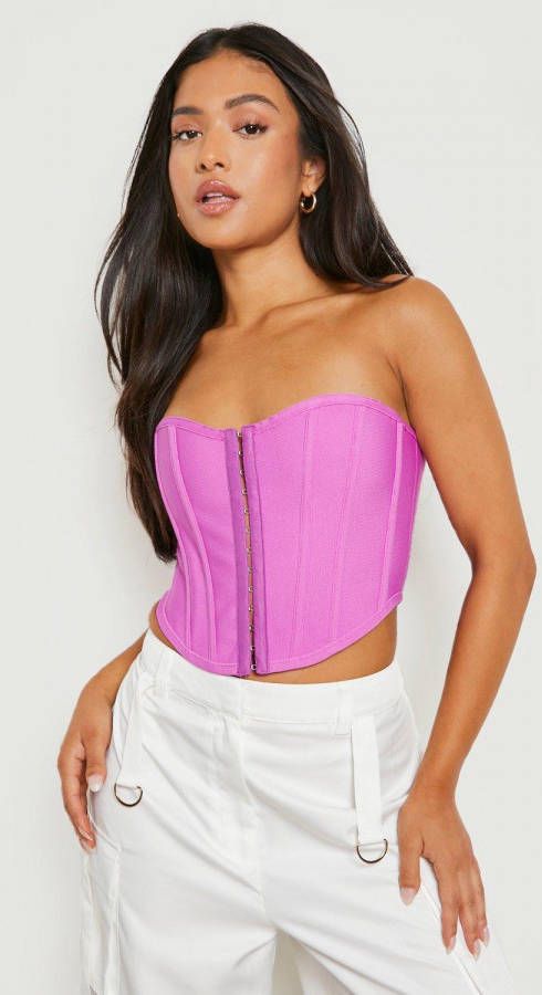 boohoo Petite Bandeau Corset Top Met Haakjes, Purple