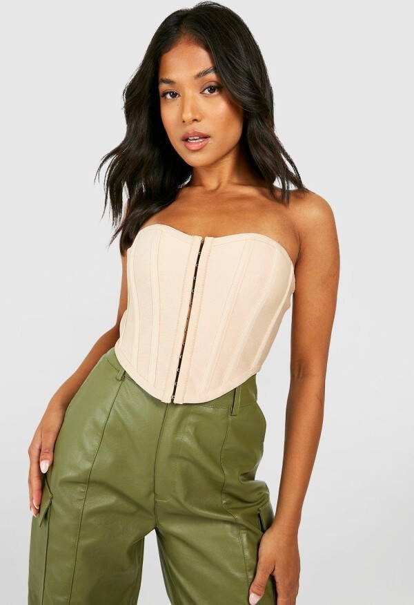 boohoo Petite Strakke Bandeau Corset Top Met Haakjes, Stone