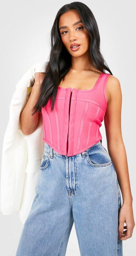 boohoo Petite Strakke Corset Top Met Bandjes En Haakjes, Hot Pink