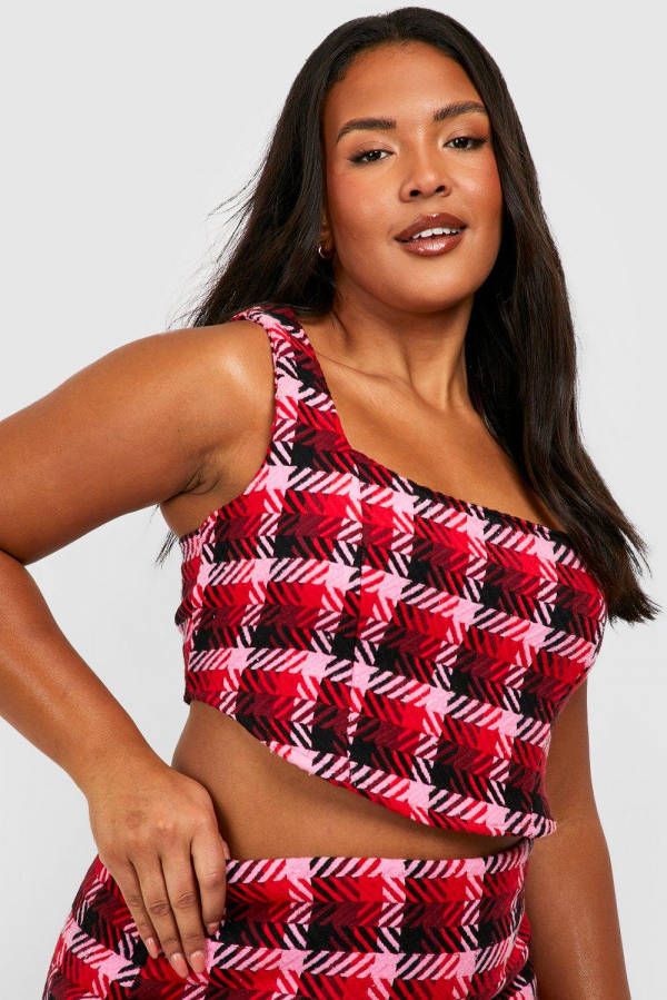 boohoo Plus Bouclé, Corset Top Met Vierkante Hals, Pink