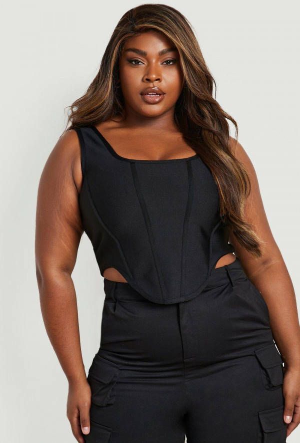 boohoo Plus Strakke Corset Top, Black