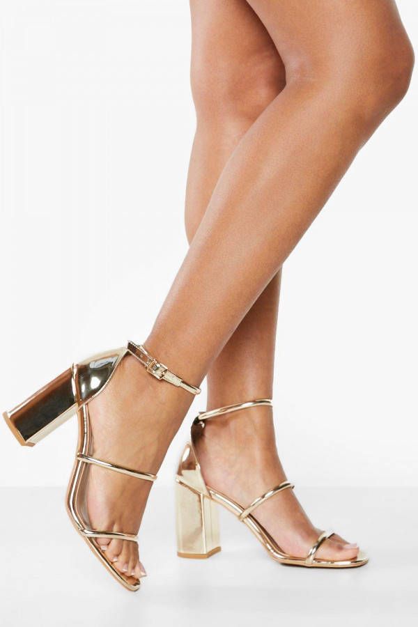 boohoo Sandalen Met Blokhakken En Drie Bandjes, Gold