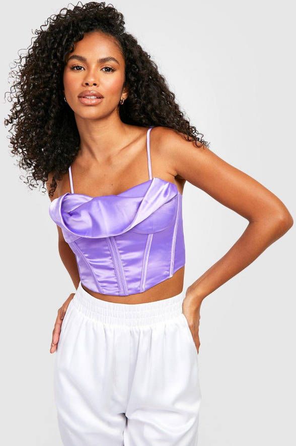 boohoo Satijnen Korset Met Cup Detail En Bandjes, Purple