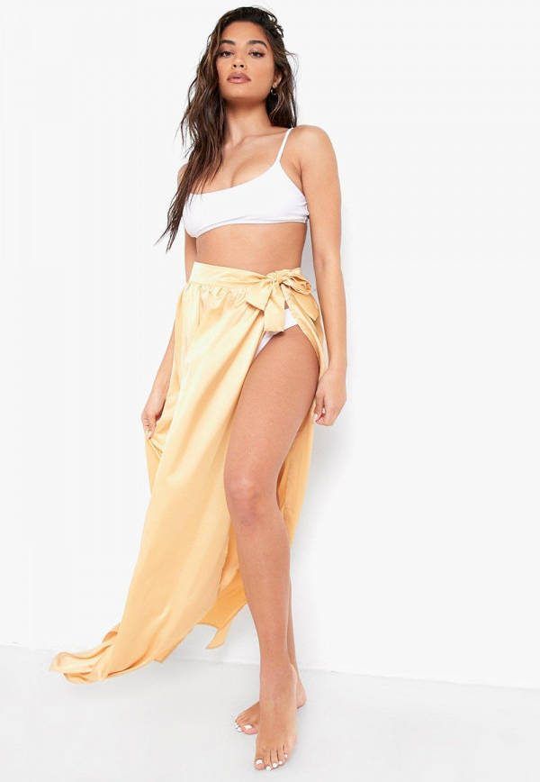 boohoo Satijnen Maxi Strand Sarong Rok, Gold
