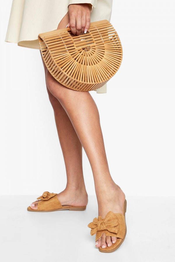 boohoo Slippers Met Strik, Tobacco