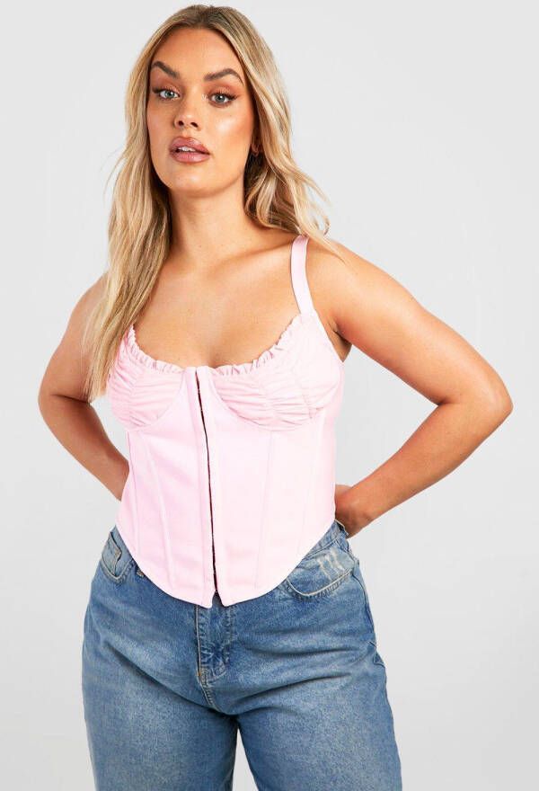 boohoo Strakke Corset Top Met Geplooide Cups, Baby Pink