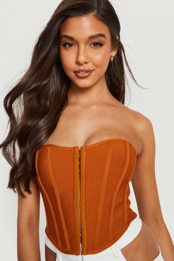 boohoo Strakke Corset Top Met Haakjes, Chocolate