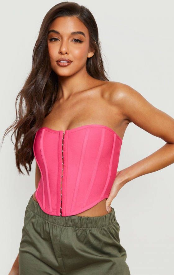 boohoo Strakke Corset Top Met Haakjes, Hot Pink