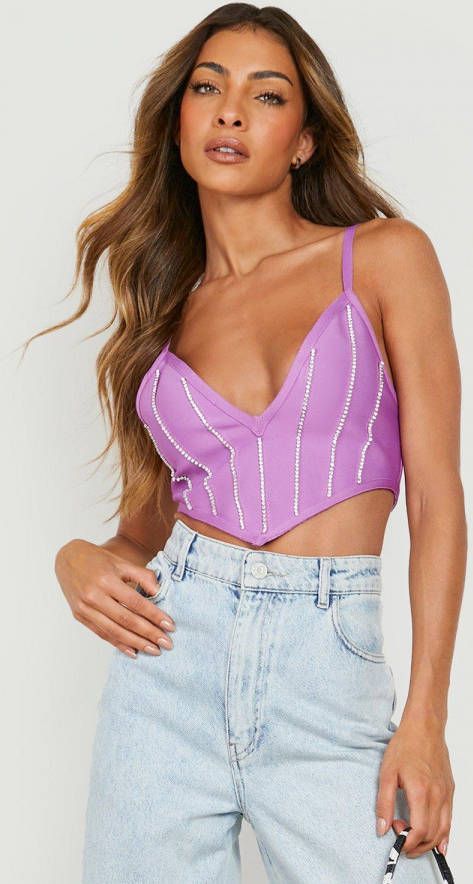 boohoo Strakke Corset Top Met Steentjes, Washed Purple
