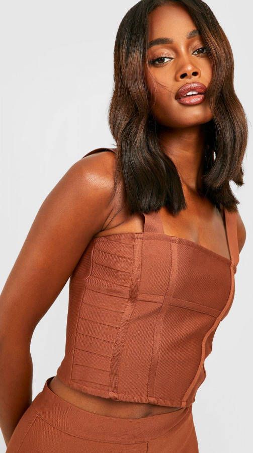 boohoo Strakke Premium Corset Top, Chocolate