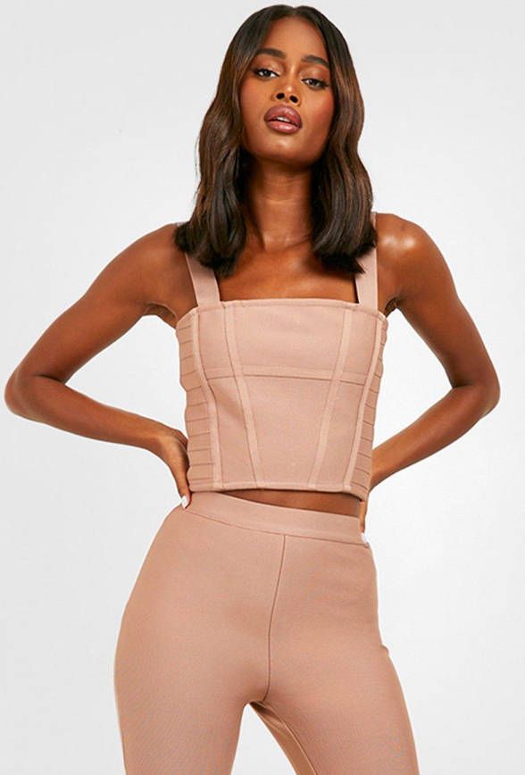 boohoo Strakke Premium Corset Top, Mocha