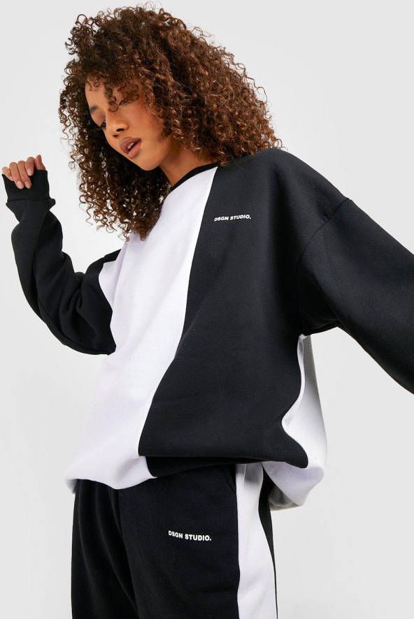 boohoo Tall Colour Block Trui En Joggingbroek Set, Black