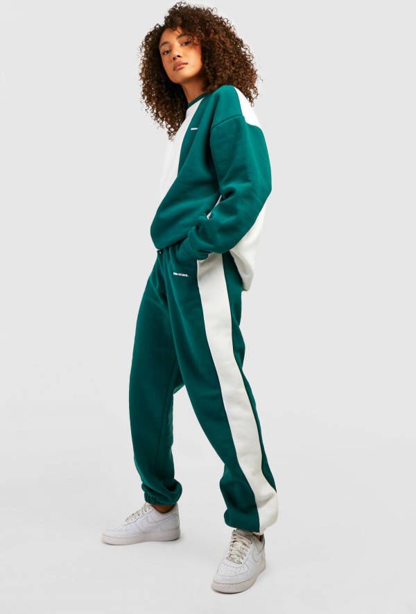 boohoo Tall Colour Block Trui En Joggingbroek Set, Forest