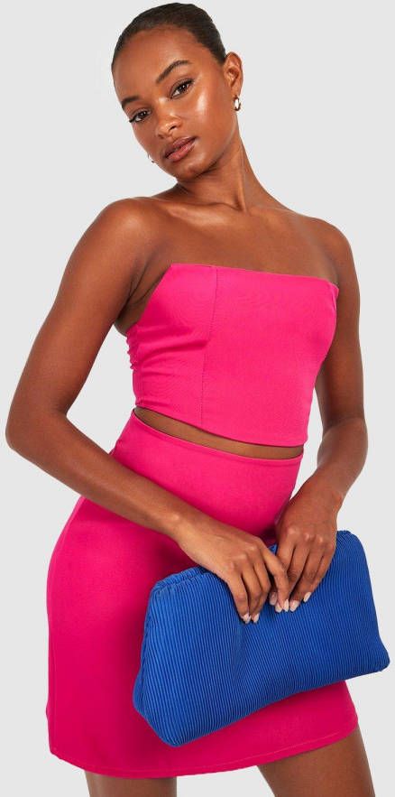 boohoo Tall Crop Corset Top Met Naaddetail, Hot Pink