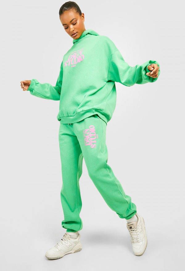 boohoo Tall Dsgn Studio Trainingspak Met Hoodie Met Print En Joggingbroek, Green