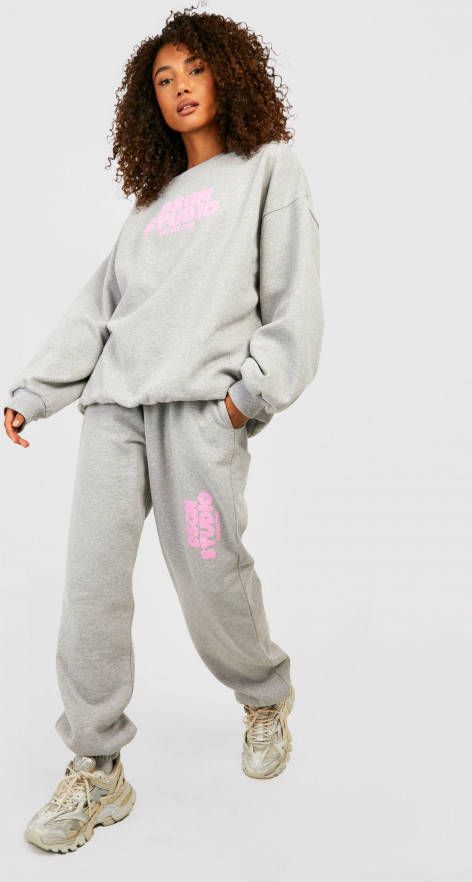 boohoo Tall Dsgn Studio Trainingspak Met Trui En Joggingbroek, Grey Marl
