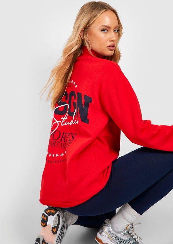 boohoo Tall Dsgn Studio Trui Met Print En Korte Rits En Leggings Trainingspak, Red