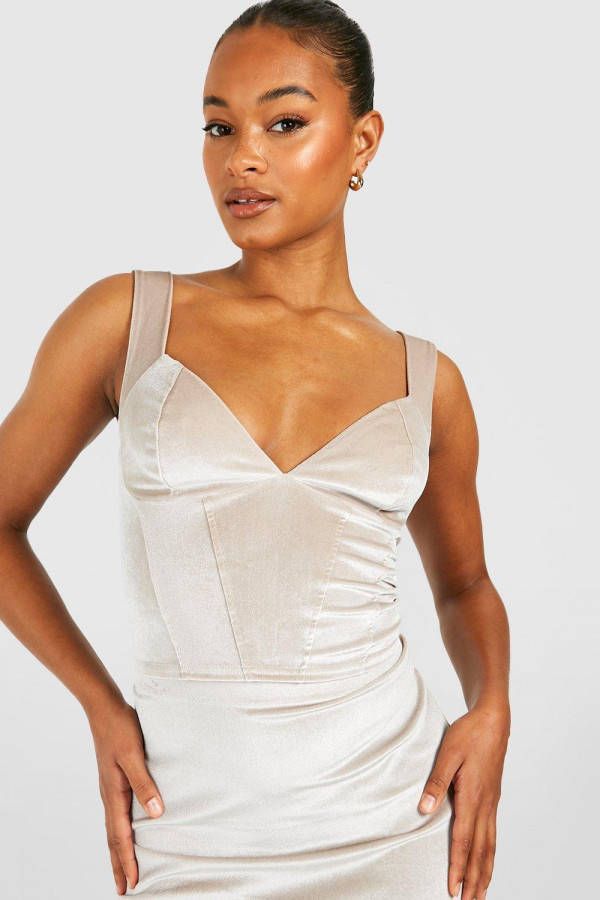 boohoo Tall Fluwelen Corset Top, Champagne