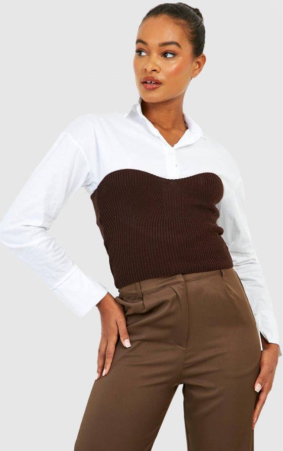 boohoo Tall Gebreide Corset Top, Chocolate