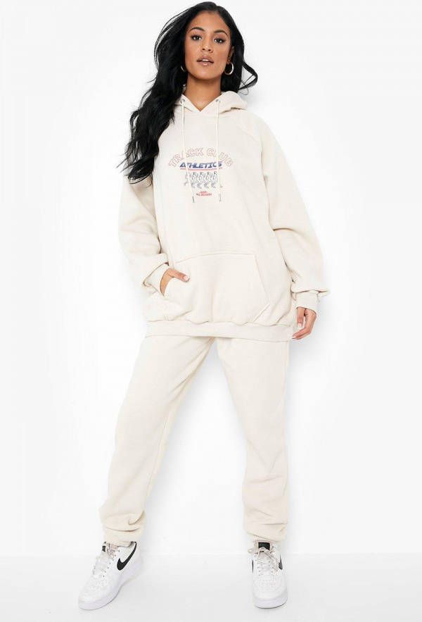boohoo Tall Gerecycled Trainingspak Met Hoodie En Tekst, Stone