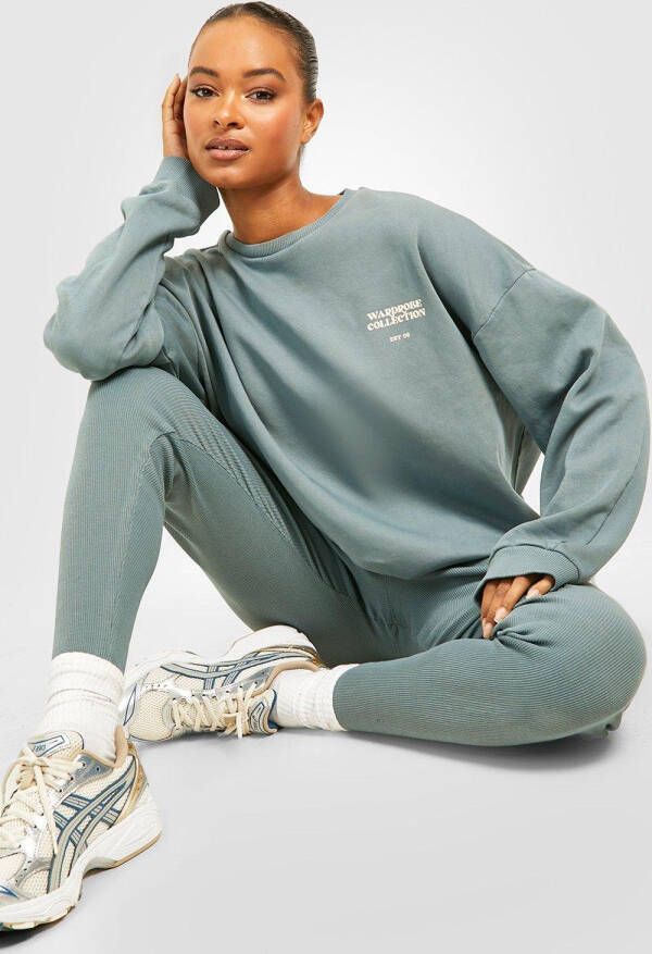 boohoo Tall Oversized Dik Geribbelde Leggings En Sweater Set, Charcoal