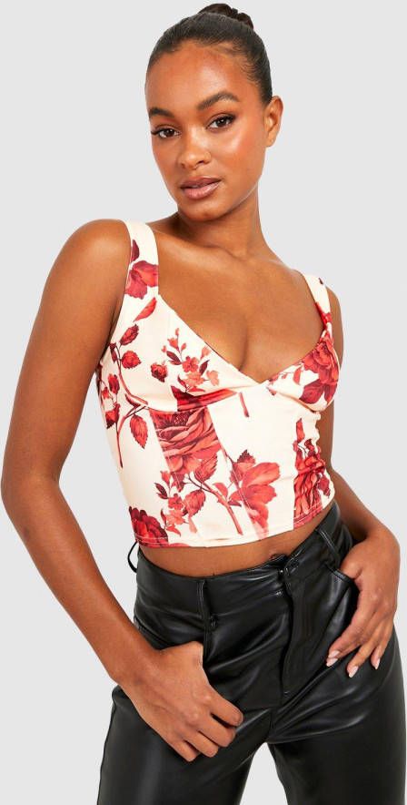 boohoo Tall Rozen Print Corset Top, Champagne