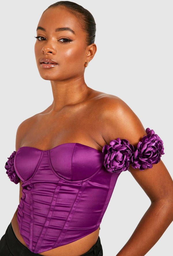 boohoo Tall Satijnen Rozen Corset Top, Purple