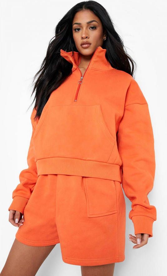 boohoo Tall Trainingspak Met Shorts Met Korte Rits En Zak Detail, Orange