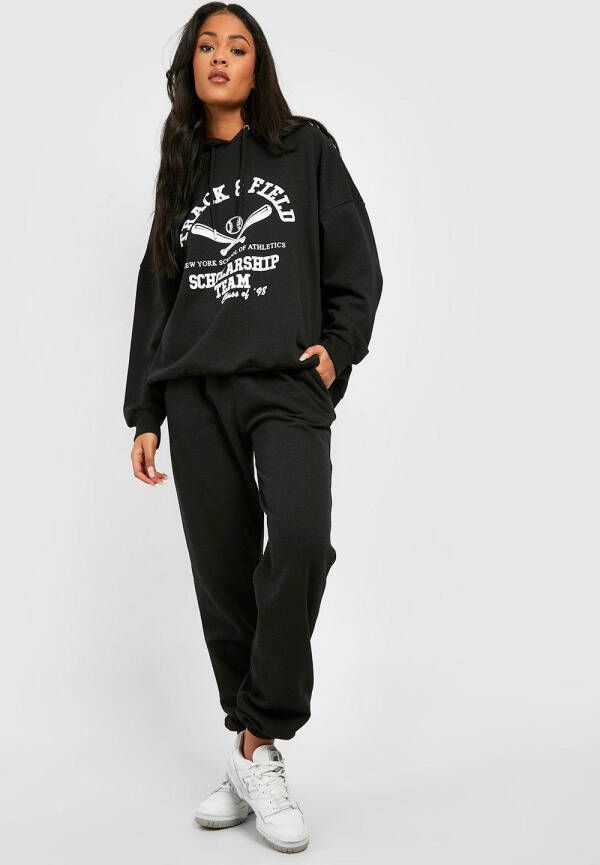 boohoo Tall Varsity Trainingspak Met Hoodie En Joggingbroek, Black