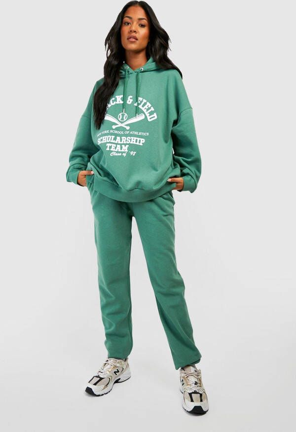 boohoo Tall Varsity Trainingspak Met Hoodie En Joggingbroek, Green