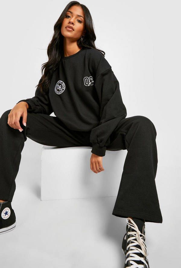 boohoo Tall Varsity Trainingspak Met Trui En Joggingbroek, Black