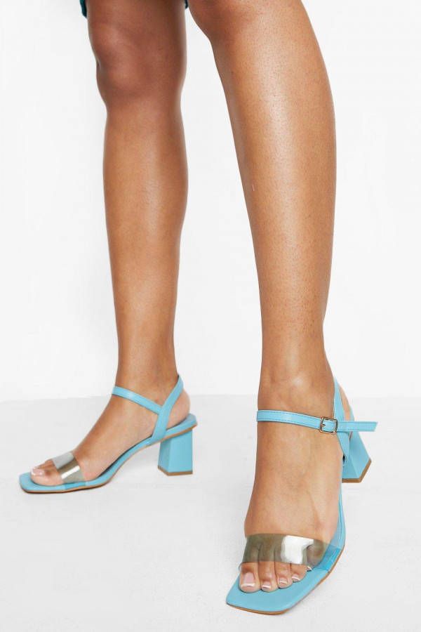 boohoo Transparante Tweedelige Hakken Met Vierkante Neus, Blue