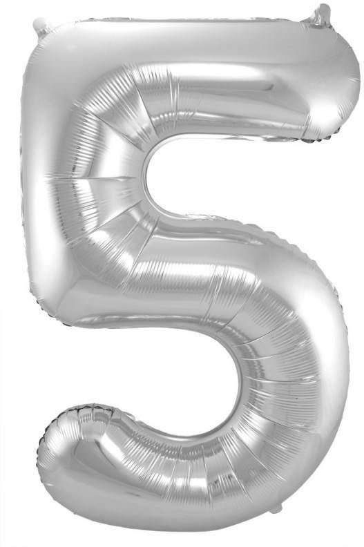 Boland Cijfer Ballon Nummer &apos, 5&apos, Zilver Folie 86cm Geschikt Voor Helium