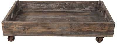 Clayre & Eef Decoratief Dienblad Op Wielen 73x44x16 Cm Bruin Hout Metaal Rechthoek Serveerschaal Bruin Serveerschaal
