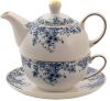 Clayre & Eef Tea For One 400 Ml Blauw Porselein Bloemen Theepot Set Cadeau Voor Haar Theepot Met Kopje Blauw Theepot online kopen