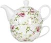 Clayre & Eef Tea For One 400 Ml Wit Roze Porselein Rond Bloemen Theepot Set Cadeau Voor Haar Theepot Met Kopje Wit online kopen
