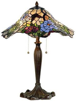 Clayre & Eef Tafellamp Tiffany Compleet ø 46x60 Cm 2x E27 Max 60w Bruin, Groen, Blauw, Multi Colour Ijzer, Glas