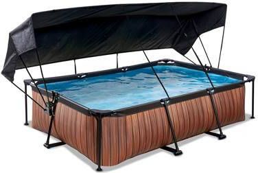 EXIT Toys Exit Wood Zwembad 300x200x65cm Met Filterpomp En Schaduwdoek Bruin